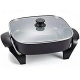 Elite Gourmet 12" x 12" x 3” Ceralast™ Ceramic Non-stick PFAS Free, Dishwasher Safe Electric Skillet, Xtra Deep Dish, Rapid Heat 1200W, Black