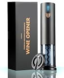 VINABON Electric Wine Opener - Updated 2026 One-Touch Automatic Wine Bottle Opener Corkscrew - Rechargeable (Up to 100 Bottles/Charge) with Foil Cutter Stand, LED Indicator. Includes Wine Guide eBook