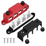 Joinfworld 400A Power Distribution Block 12V Bus Bar with 4 x 5/16"(M8) Studs Battery Bus Bar 48V DC Marine Terminal Block for Automotive Car Solar - Negative&Positive