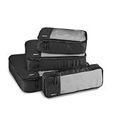 Amazon Basics Lightweight Packing Cubes Travel Organizer Set with Double Zipper, Mesh Top, Small, Medium, Large, Slim, Black, 4 Piece