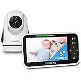 HelloBaby 5 Inch Video Baby Monitor with Camera and Audio, Remote Pan-Tilt-Zoom Camera with Night Vision, 2-Way Talk, Temperature, 8 Lullabies and 1000ft Range Baby Monitor No WiFi Needed