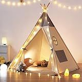 besrey Teepee Tent for Kids with Light & Mat, Toddler Tents Indoor Play Tent Playhouse, Toddler Tipi Cotton, tee Pee Tents for Kids Indoor, Boys & Girls Teepee,Children Room Playhouse
