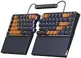 RK ROYAL KLUDGE RKS70 Ergonomic Split Keyboard, Wireless PC Gaming Keyboard with Bluetooth/2.4G/Wired, Hot Swappable Mechanical Keyboards w/Fixed Wrist Rest, PBT Keycaps, Tactile Switches, Black