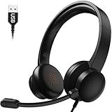 Masajoy USB Headset with Microphone for PC, Wired Headphones with Mic USB Headsets with Noise Cancelling Microphone, Computer Headset with Microphone for Home Office Online Class Teams Skype（Black）