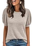 AUTOMET Womens Tops Summer Sweater Long Tunic Dressy Casual Blouses Business Cute Trendy Short Sleeve Shirt 2026 Khaki M