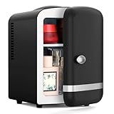 Xbeauty Retro Mini Fridge, Compact Refrigerator with 4L Capacity/6 Cans，Cooler & Warmer, Removable Shelf for Skincare, Beverages, Cosmetics, Perfect for Dorm, Bedroom, Black