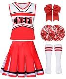 ZGXYZXMY Cheerleader Costume for Girls Cheerleading Outfit Kids Halloween Party Birthday Gift (Red, 7-8 Years)