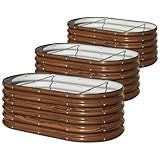 SnugNiture 3 Pcs 4x2x1.5ft Raised Garden Bed Outdoor, 17" Tall Galvanized Metal Planter Box, Oval Raised Garden Bed Kit for Planting Vegetables Plants Fruits, Brown