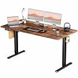 SMUG Electric Standing Desk, 63 x 24 Inch, Modern Style, Adjustable Height, 154 lbs Capacity, with Memory Presets, for Home Office, Rustic Brown