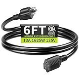 16/3 Black Extension Cord 6 FT Indoor, Short Extension Cord for Laptops, Coffee Makers, Office Home Appliances, 3 Prong Small Resistant Cable Flexible, 13A 125V 1625W ETL Listed