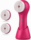 Conair True Glow Sonic Facial Cleansing Brush, Waterproof Rechargeable Face and Body Cleansing System with 3 Speeds, Automatic Timer, and Charging Stand - Pink (Model SFB3PK)