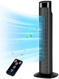 Uthfy 31 Inch Tower Fan for Bedroom, 120° Oscillating Quiet Standing Bladeless Fan With Remote, 7.5H Timer, 3 Speeds, 3 Modes, for Room, Dorm, Office, Black