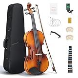 Ktaxon 4/4 Violin Solid Wood, Full Size Acoustic Fiddle Set for Beginners and Adults, Hand-made Starter Kit Includes Bow, Rosin, Bridge, Shoulder Rest, Extra Strings and Case (Matte)