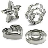 Stainless Steel Cookie Cutters Set 12Pcs - Heart, Flower, Round, Five Star Shapes - Small to Mini Size, Metal Biscuit Cutter Molds for Baking or Holiday Party Decorations