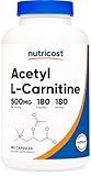 Nutricost Acetyl L-Carnitine (ALCAR) 500mg, 180 Capsules, 180 Servings - Non-GMO and Gluten Free, 1 Capsule per Serving