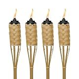 TIKI Bamboo Tiki Torches 4-Pack – Weather-Resistant Outdoor Décor with Easy-Pour Wide-Mouth Canister Refill for Patio, Garden, Backyard, and Parties, 57-Inch Citronella Torches