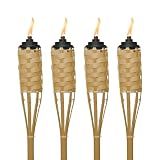 TIKI Bamboo Tiki Torches 4-Pack – Weather-Resistant Outdoor Décor with Easy-Pour Wide-Mouth Canister Refill for Patio, Garden, Backyard, and Parties, 57-Inch Citronella Torches