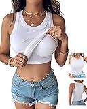 CHICME Women Built-in Bra Tank Tops Sleeveless Casual Shirts Racerback Ribbed Tank Tops White-L