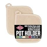 RITZ Terry Potholder & Hot Pad: Heat Resistant, Durable 100% Cotton – Ergonomically Designed for Optimal Grip, Easy-Care Machine Washable, Perfect for Your Kitchen – Latte, 2-Pack