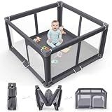 Foldable Baby Playpen Portable Travel Play Yard, Dark Gray