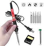 Soldering Kit, 60W Soldering Iron, 110V Welding Kit with Ceramic Heater, Portable Solder Irons with 5pcs Extra Tips, Stand, Solder Tube, Sponge, for Electronic Repair