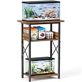 MZNZ 10 Gallon Fish Tank Stand with Storage Shelves, 3-Tier Aquarium Stand with Rust-Proof Metal Frame, Heavy Duty Waterproof Reptile Turtle Tank Stand for Home Office Up to 150LBS, 21.5" L x 11.5" W x 30" H, Rustic Brown