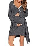 SWOMOG Womens Maternity Robe 2PCS Nursing Nightgown for Breastfeeding 3 in 1 Labor Delivery Nursing Robe Set Lace Bathrobe