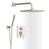 Esnbia Shower System, Shower Faucet Set with Shower Valve, 10 Inches Shower Heads with Handheld Spray Combo, Wall Mounted Shower Fixtures, High Pressure Shower Hardware Set, Brushed Nickel