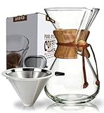 AGOGO Pour Over Coffee Maker Glass - Barista Kit with 304 Stainless Filter for Home, Office, Camping, Cafes - Easy Clean Coffee Dripper Set (Soft Towel&Brush) (34oz Classic w/SS Filter)