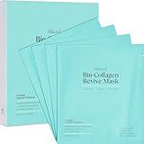 Ebanel Bio Collagen Face Mask, 4-Pack Hydrating Face Masks with 7 Peptides, Hyaluronic Acid, Niacinamide, Centella, Rose Water, Ceramide, and B5, Glass Skin Tightening and Lifting Korean Sheet Masks