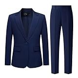 Women's 2 Piece Pant Suit Business Casual Outfits Notched Collar Blazer Pants Sets Blue