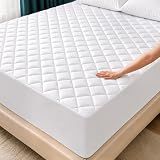 Quilted Fitted Mattress Pad, Queen Mattress Protector Topper with Deep Pocket Stretches up to 16 Inches, Machine Washable Mattress Cover by Utopia Bedding (White)