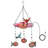 Headak Life Hand Blown Glass Hummingbird Feeders for Outdoors and Bird Bath 2-in-1 for Small Birds - Hanging Hummingbird Feeder Bird Bath for Ourside with USB Water Pump(Red)