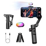AOCHUAN 3-Axis Gimbal Stabilizer for Smartphone with RGB Magnetic Fill Light Upgraded Face Tracking Focus Wheel Foldable iPhone Gimbal for iPhone/Android Phone Stabilizer Vlog Recording Smart XE Kit