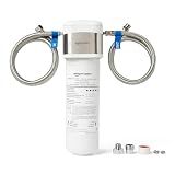 Amazon Basics Under Sink Water Filter System, NSF/ANSI 42 & 372 Certified, Easy Twist-and-Lock Design, 11,000 Gallons, 1 Year Service Life, White
