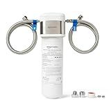 Amazon Basics Under Sink Water Filter System, NSF/ANSI 42 & 372 Certified, Easy Twist-and-Lock Design, 11,000 Gallons, 1 Year Service Life, White