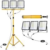50000Lumen LED Work Lights with Stand - 3 Head Portable Work Light with IP65 Waterproof, Adjustable Stand, 16ft Cord for Construction Sites, Garage, Warehouse Lighting - Indoor Outdoor
