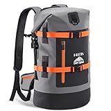 HEETA Dry Bags Waterproof Backpack 40L for Men & Women, Roll Top Heavy Duty Cushioned Hiking Backpack for Kayaking Boating Paddle Boarding Travel Camping Beach Vacation Cruise Ship Essentials, Grey