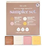 Kitsch 4pc Sampler Solid Shampoo and Conditioner Set - Rice Bar & Castor Oil Shampoo and Rice Bar & Coconut Oil Deep-Moisturizing Hair Conditioner, Zero Waste