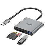Acer SD Card Reader USB C, 3 in 1 Memory Card Reader with Dual Slots & USB 3.0, Micro SD Card Adapter for iPhone 17/16/15 Compatible with Camera, Android, MacBook Neo/Pro/Air, Laptop