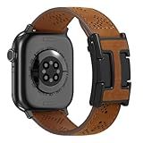 Genuine Leather Watch Band Compatible with Apple Watch Bands 49mm 46mm 45mm 44mm 42mm(S3/2/1), Daily Classic Magnetic Buckle Strap for Men iWatch Ultra SE Series 10/9/8/7/6/5/4/3/2/1(Dark Brown)