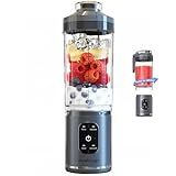 Personal Blender, Portable Blender for-Smoothies and Shakes, Ice crush, Juice, Pulse, 4 Programs, Cordless, USB-C Rechargeable, 18 oz removable Vessel, Lids and Straws, BPA Free, Dishwasher Safe