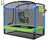 Zupapa 5 in 1 Rectangle Kids Trampoline 6FT with Hammock Chair, Basketball Hoop, and Safety Net - Indoor/Outdoor Heavy-Duty Square Trampoline for Toddlers Ages 3-6, 220LBS Capacity