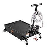 VEVOR Low Profile Oil Drain Pan, 15 Gal Oil Drain Pan with Pump, Oil Change Pan with 180W Electric Pump, 8.2ft Hose & Folding Handle, Rolling Oil Drain Cart for Trucks, Buses, RVs