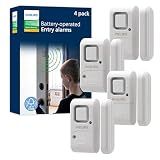 Philips Personal Security Window and Door Alarm, 4 Pack, Wireless Chime