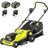 KOMASTY 40V Electric Lawn Mower 15" Cordless Battery Powered Mower, 2 in 1 Mulching Lawnmower with 5-Position Height Adjustment 10.6 Gallon Bag, Small Push Lawn Trimmer, 2X4.0Ah Battery and 2 Chargers