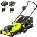 KOMASTY 40V Electric Lawn Mower 16" Cordless Battery Powered Mower, 2 in 1 Mulching Lawnmower with 5-Position Height Adjustment 10.6 Gallon Bag, Small Push Lawn Trimmer, 2X4.0Ah Battery and 2 Chargers