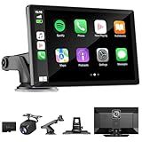 9" Wireless Apple Carplay Screen for Car with 4K Dash Cam, Portable Apple Carplay & Android Auto with 1080p Backup Camera DVR, Voice Control/GPS Navigation/Mirror Link/BT