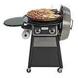 Cuisinart 360° Griddle Outdoor Cooking Center, 22” Round Flat Top Grill with Stainless Steel Vented Lid, Folding Prep Table, 30,000 BTU Burners, Grease Management, Gas Grill Perfect for BBQ, Cookouts