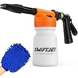 SwiftJet Car Wash Foam Gun + Microfiber Wash Mitt - Foam Cannon Works with Any Soap - Garden Hose Car Foam Sprayer - Car Wash Kit - Car Accessories Foam Blaster (Orange Foam Gun with Mitt)